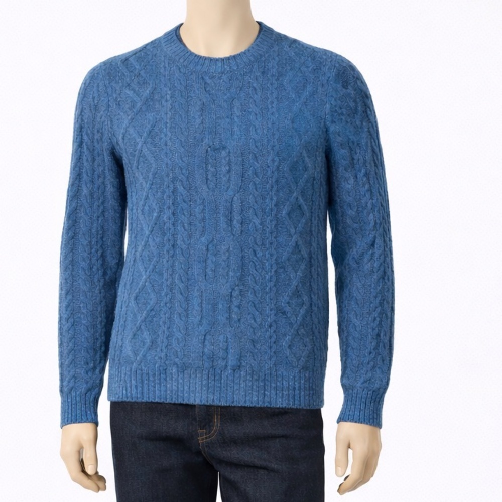 Lacoste Men’s Blue Wool Cable Knit Crewneck Sweater Size 32 (Small)